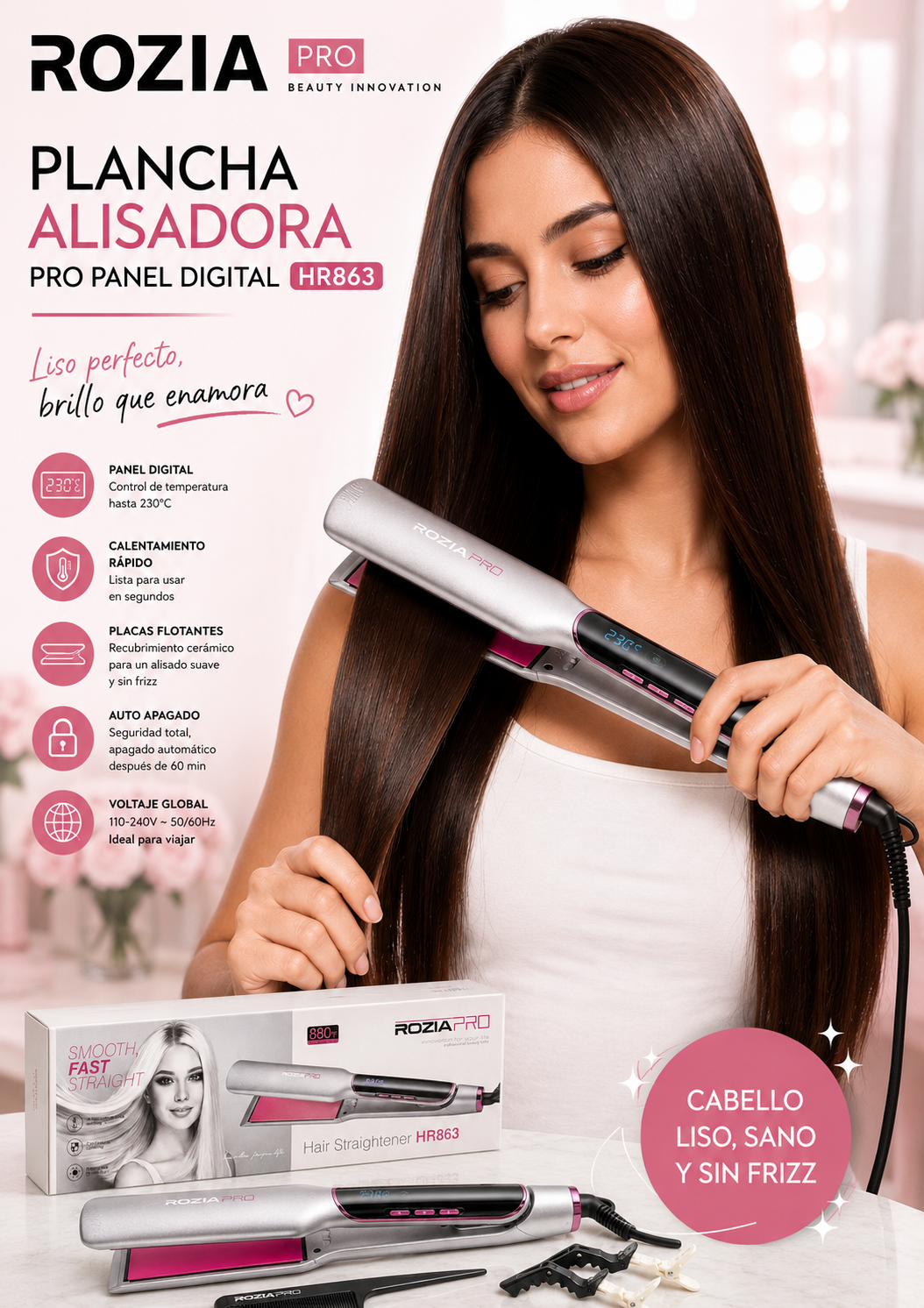 PLANCHA ALISADORA ROZIA PRO PANEL DIGITAL HR863
