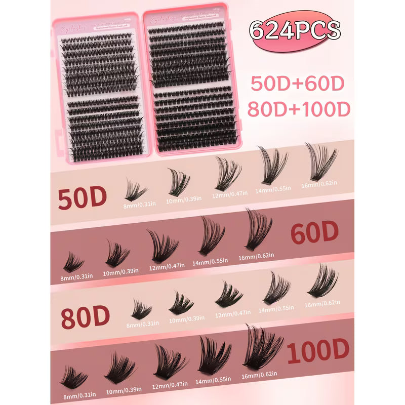 Libro de Pestañas en Racimo 624 pc Rizado D