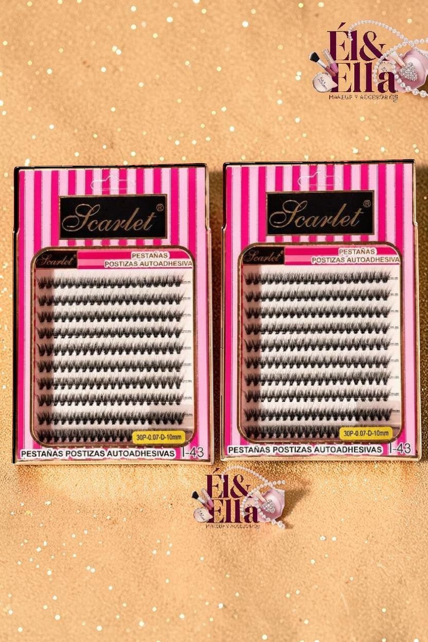 Pestañas postizas autoadhesivas Scarlet de ÉL&ELLA MAKEUP Y ACCESORIOS con curvatura D y 10mm de longitud.