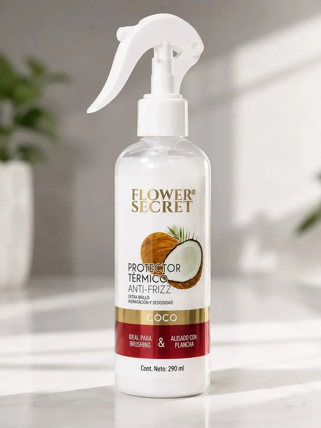 Protector térmico capilar Flower Secret con coco de ÉL&ELLA MAKEUP Y ACCESORIOS en envase spray de 290 ml